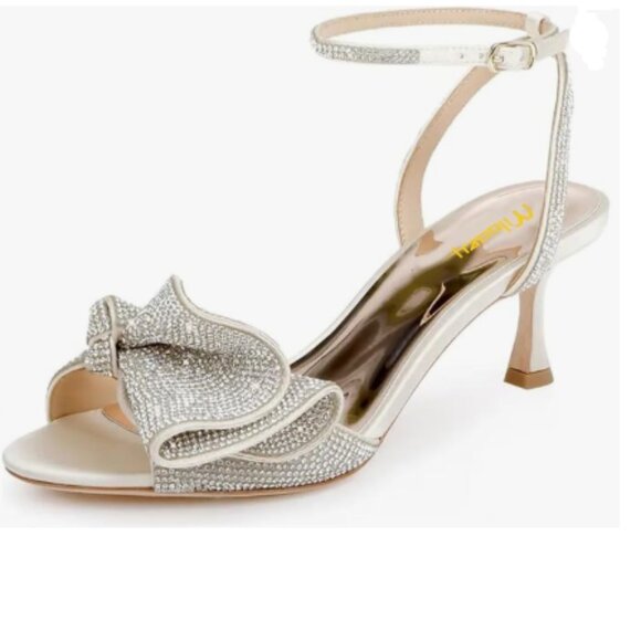 Milooey shoes Thistle Glitter Rhinestone Bow Elegant Crystal Ankle Strap Sandal - Picture 1 of 8